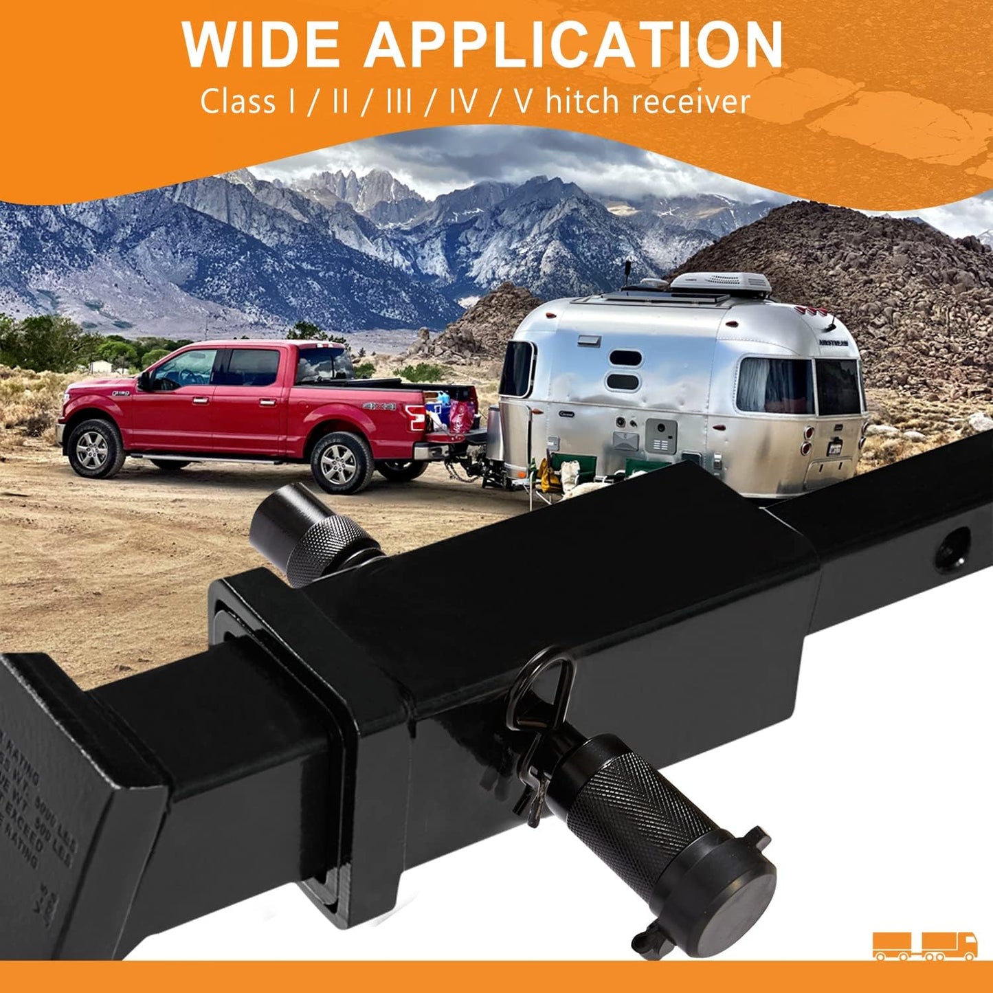 Trailer Hitch Pin Lock Set 1/2 Inch and 5/8 Inch with 2 Locking System, 4" Long Span with Extra 3/4" Dia Adaptor Locking Hitch Pin and Anti-Rattle O-Rings for Class I-V Hitches