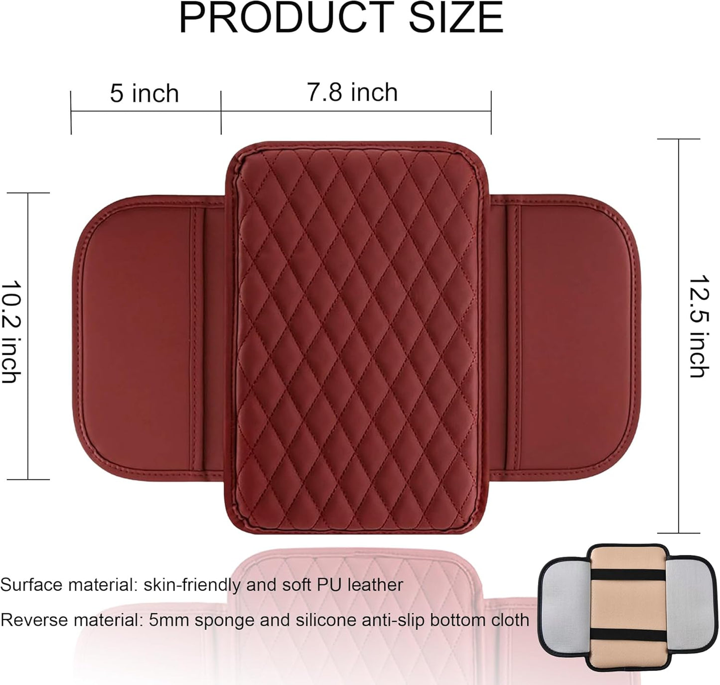 Car Center Console Cover, Upgraded Leather Armrest Seat Box Cover with 2 Storage Bags, Universal Waterproof Car Armrest Cover Cushion Comfortable Car Decor Accessories for Most Vehicles (Red)