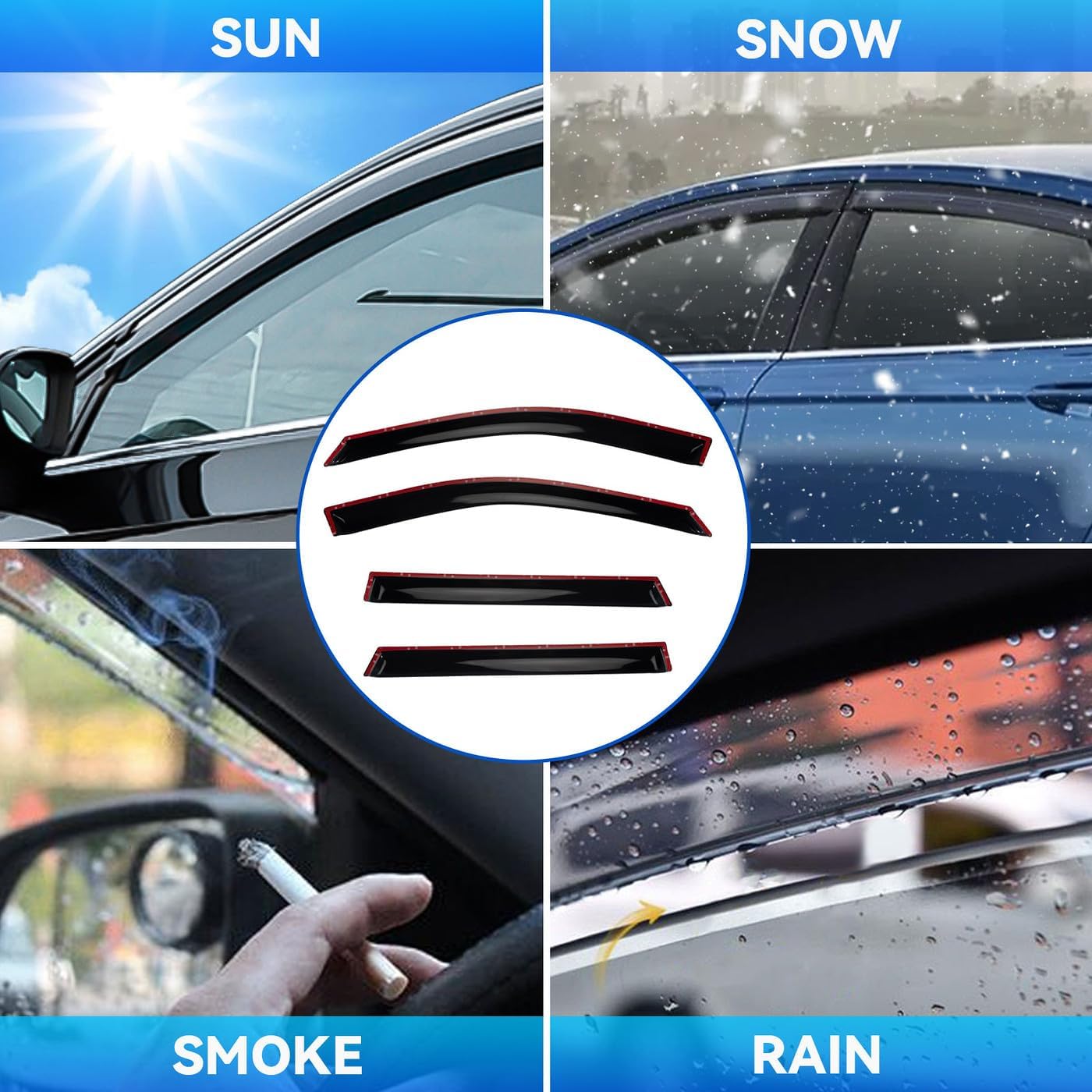 4pcs Window Visors Compatible with 2019-2025 Toyota RAV4 RAV-4 PrimeFront+Rear Smoke Tint Sun/Rain Guard Outside Mount Tape-On Vent 2020 2021 2022 2023 2024