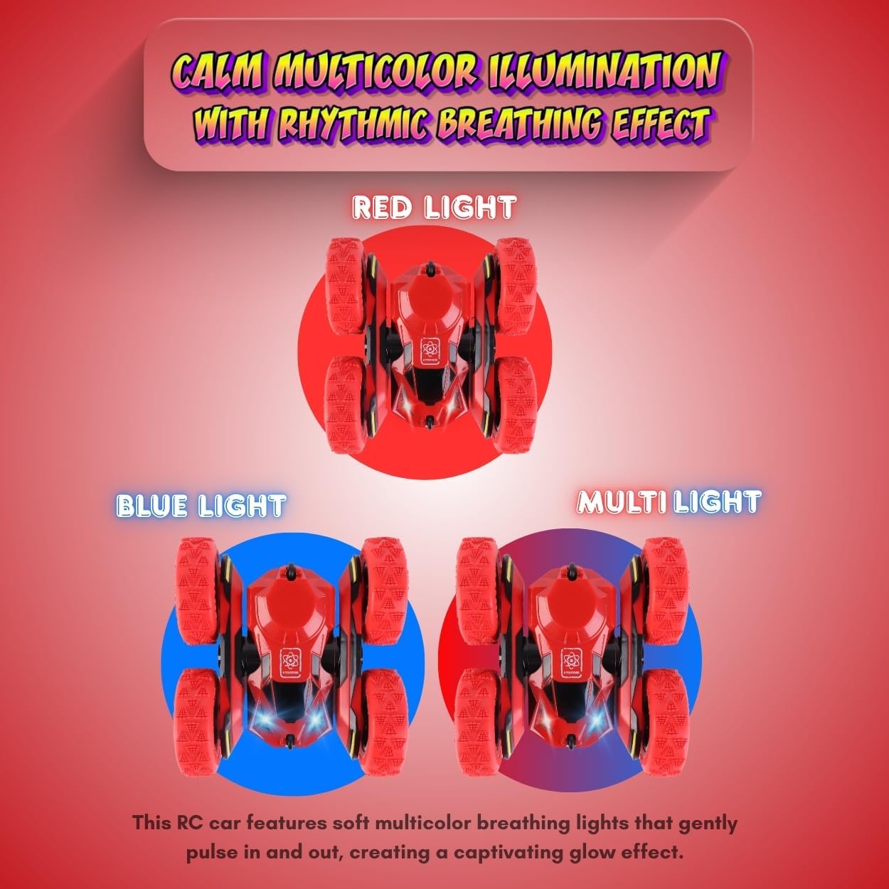 All-Round Drive Stunt RC Car - 360° Spins, High-Speed Off-Road with LED Headlights, 2 Rechargeable Batteries, AAA Remote Batteries, All-Terrain for Kids 6+ & Adults (Red)