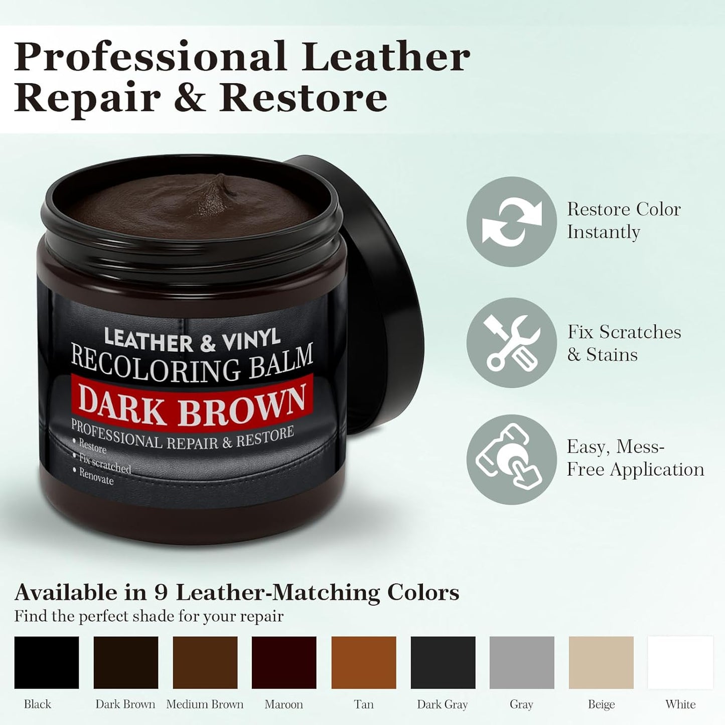 Leather Color Restorer, Leather Recoloring Balm, Scratch Remover, Leather Dye, Leather Paint with Leather Conditioner, Leather Repair Kit for Furniture Couches Car Seats Shoes,Black
