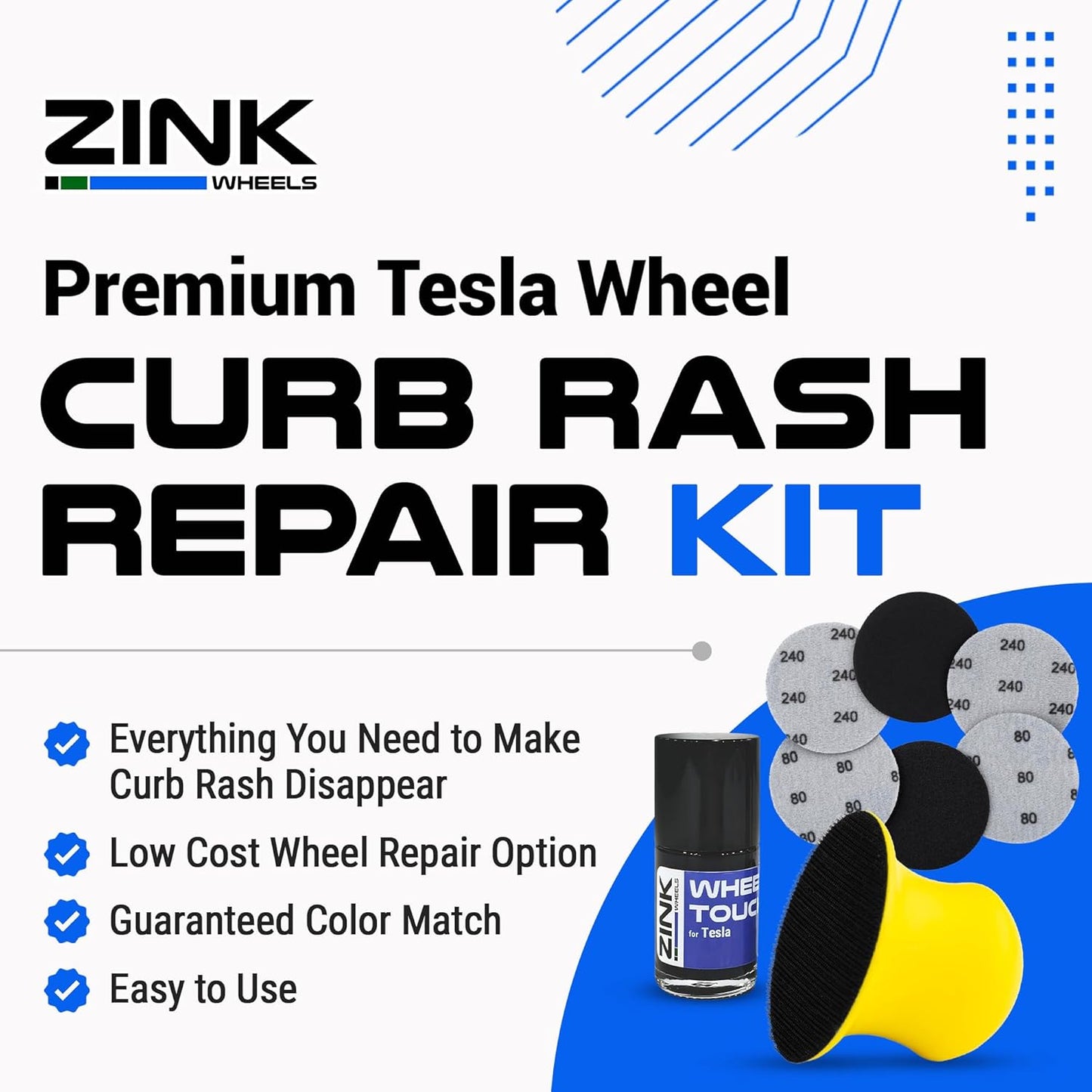Premium Tesla Wheel Curb Rash Repair Kit for Model X 20-inch Grey Cyberstream Rims - DIY Kit with Color-matched Touch Up Paint - Made in USA