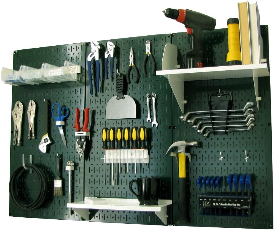 Wall Control Pegboard Organizer 4 ft. Metal Pegboard Standard Tool Storage Kit with Green Toolboard and White Accessories