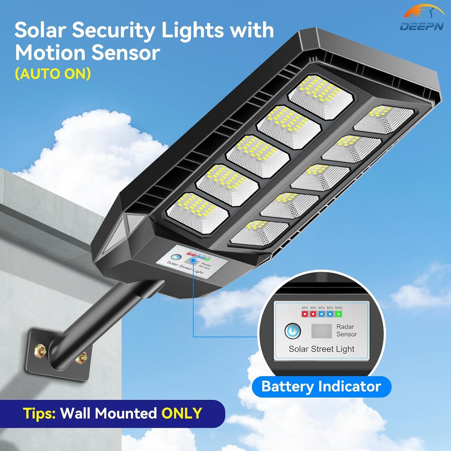 Solar Lights Outdoor for Outside, IP66 Waterproof Street Lights Outdoor, 6500K Dusk to Dawn LED Solar Security Flood Lights Motion Sensor with Remote Control for Yard, Entryway Garage, Porch