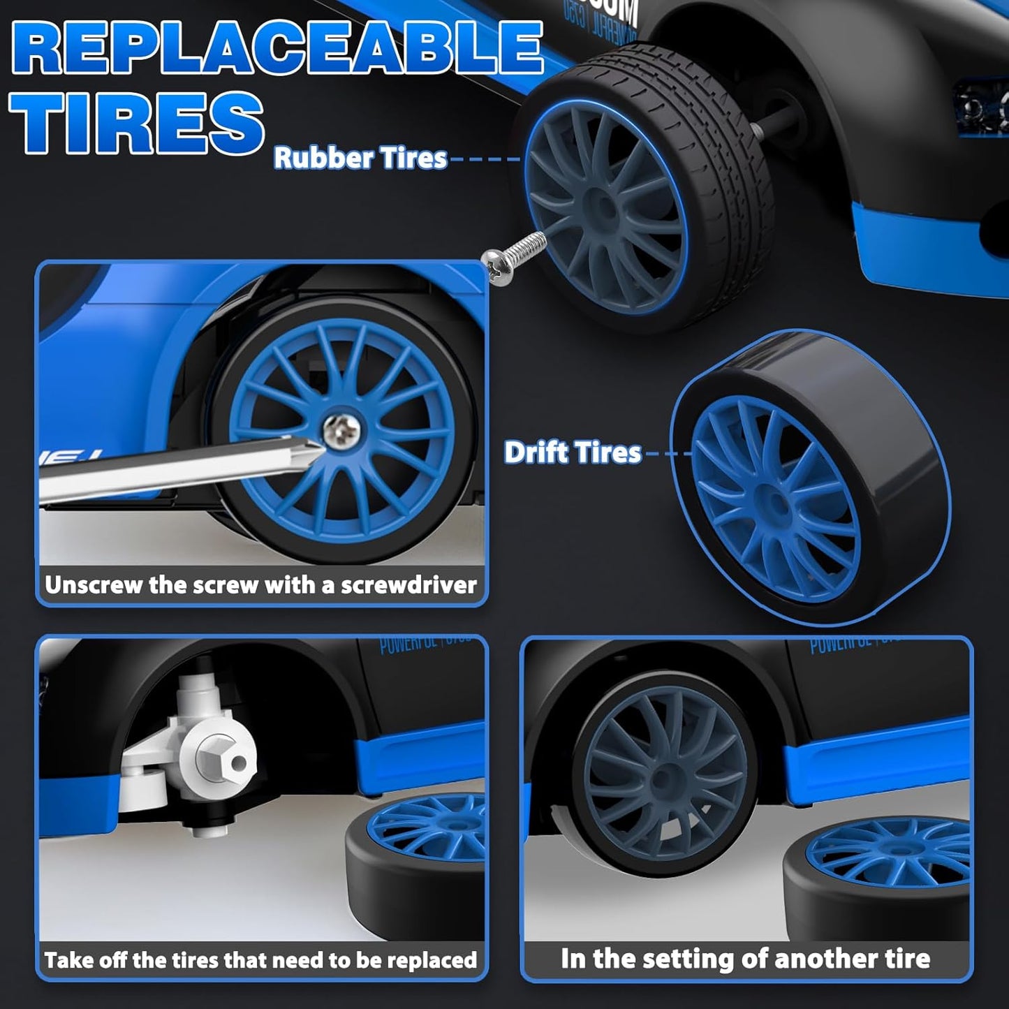 RC Drift Car, 1:24 4WD Drifting RC Cars 2.4GHz High Speed Remote Control Car with LED Light, Two Batteries and Drift Tires Racing Toy Cars for Kids Boys Girls Adults, Blue