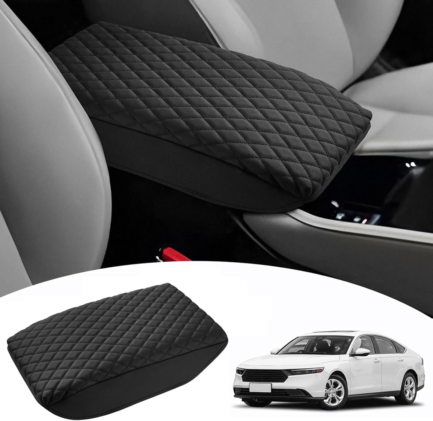 Shademax Center Console Cover for Honda Accord 2026 2025 2024 2023 Armrest Cover Cushion Pad for Honda Accord Accessories Middle Console Cover Armrest Protector Console Lids PU Leather Anti-Scratch