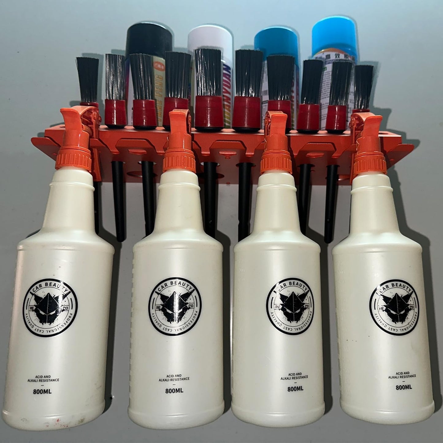 Bottle Storage Rack, Detailing Brush Organizer, Spray Bottle Storage Rack, 3/8" Air Tool Holder, for Garage and Workspace (1pc-Orange)