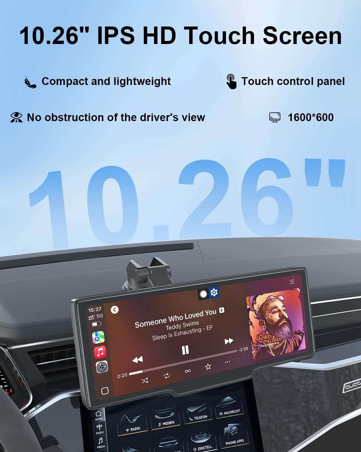 Carplay Screen for Car, 10.26’’ HD Wireless Apple Carplay & Android Auto Touch Screen, with Backup Camera, Car Play Radio Screen, GPS Navigation/Mirror Link/Voice Control/Bluetooth/FM, Plug & Play