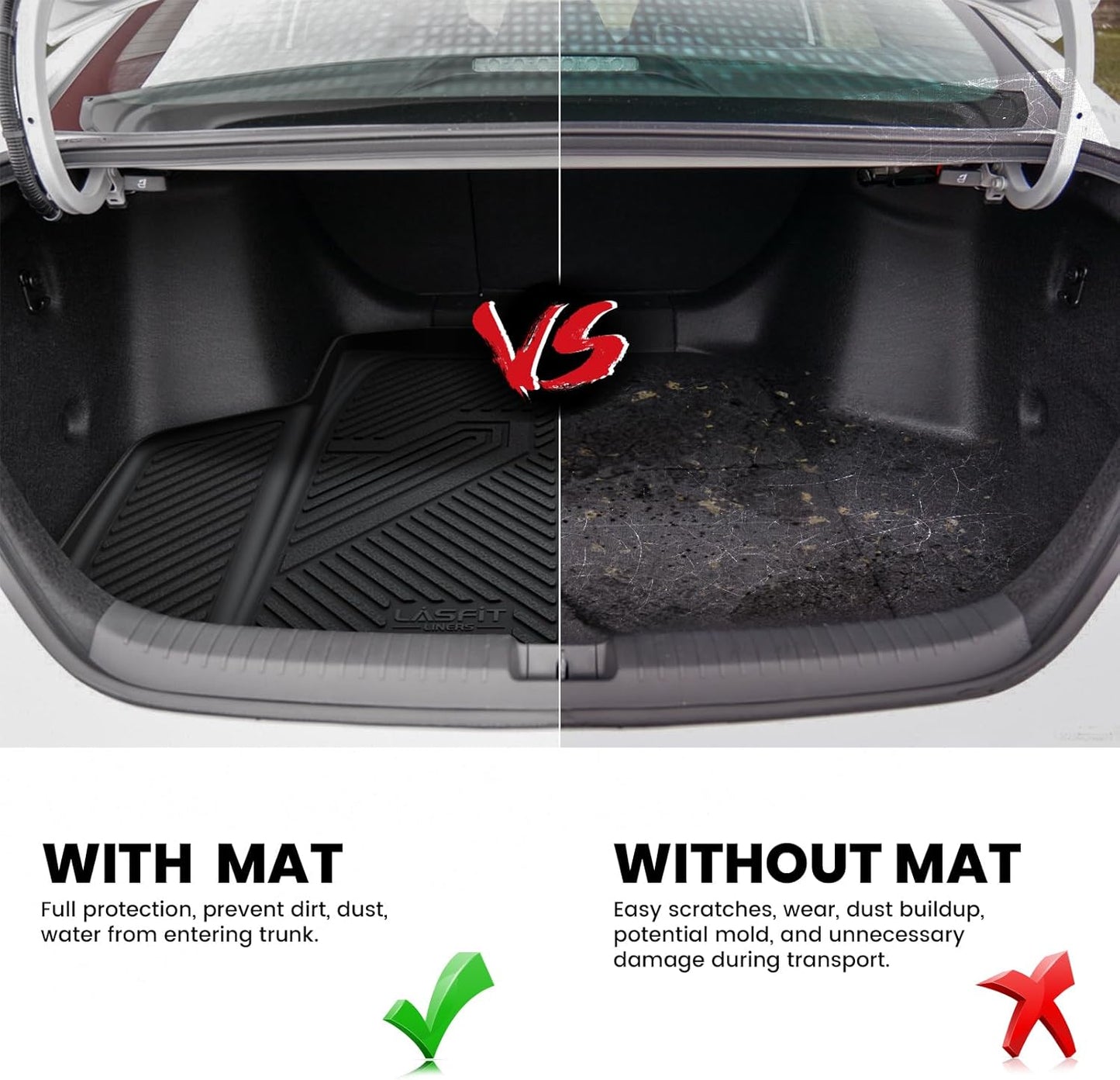 LASFIT Trunk Mat for Honda Accord Seden 2018 2019 2020 2021 2022 2023 2024 2025 (Include Hybrid Models), All Weather TPE Custom Fit Accord Trunk Liner Trunk Tray Cargo Liner Accessories, Black