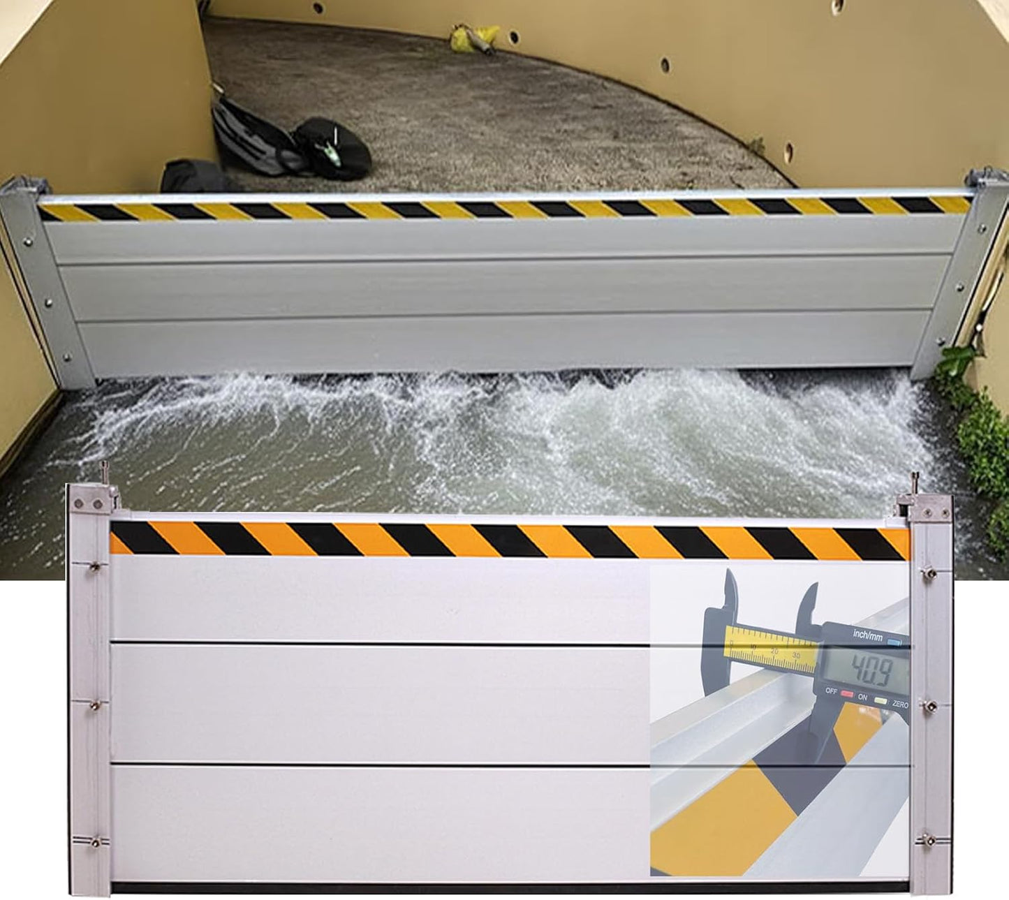 Reusable Heavy Duty Aluminum Flood Barriers for Home Exterior, Flood Protection Barriers Water Barrier Door Quick Detachable Garage Doors Detachable Mobile Rain Water Baffle ( H 31.5 inch L 5.5FT)