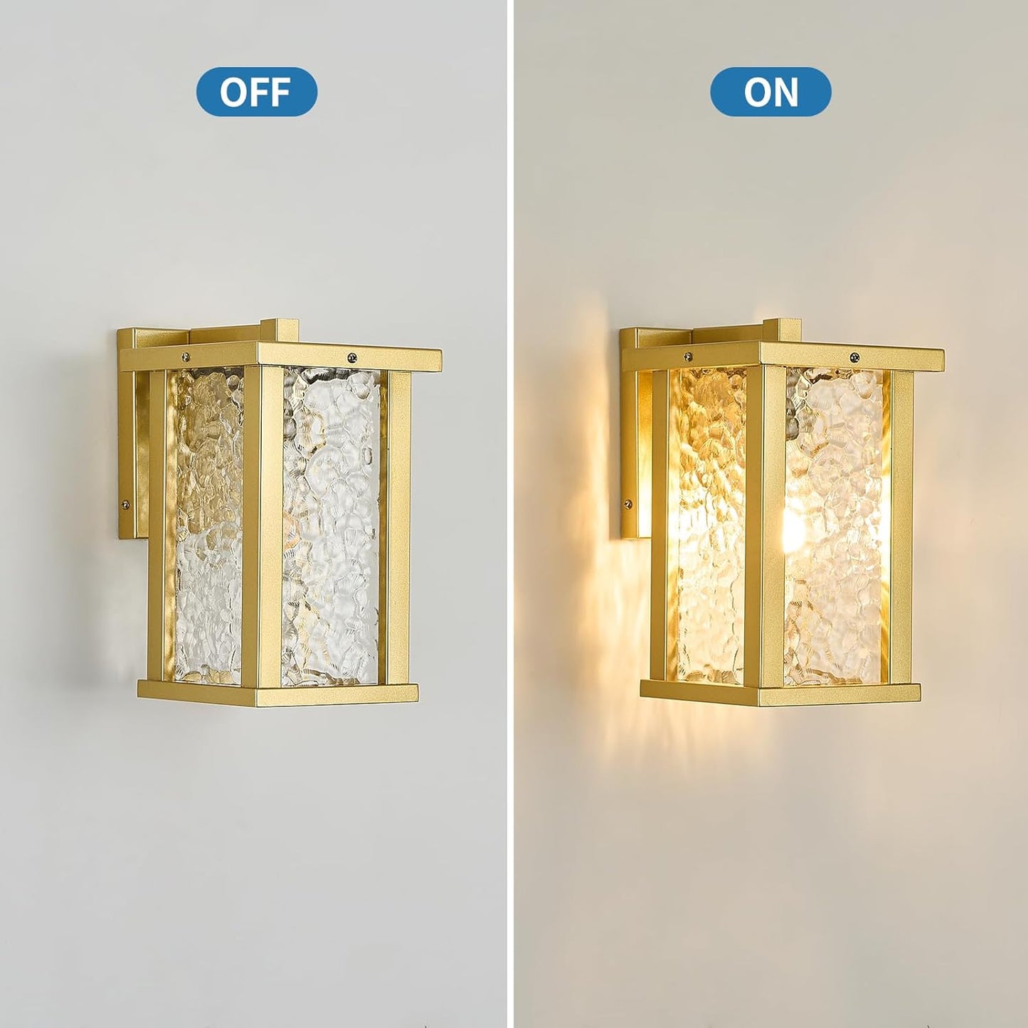 Outdoor Wall Sconce E26 Base Metal Frame - Gold Exterior Light Fixture with Clear Glass, Waterproof Porch Wall Mount Lighting for Garage, Patio(Bulb not Included)
