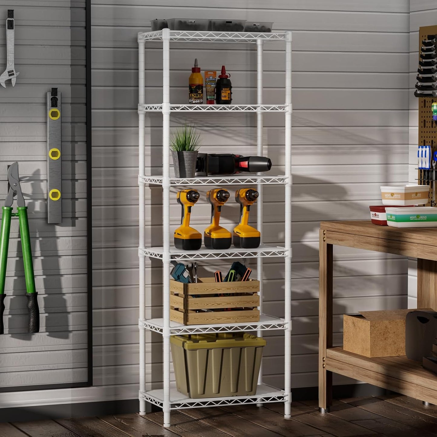 SINGAYE 6 Small Wire Shelves Kitchen Pantry Close Home Organizers and Storage Bathroom Shelf Laundry Room Organization Adjustable Book Metal Garage Shelving Unit