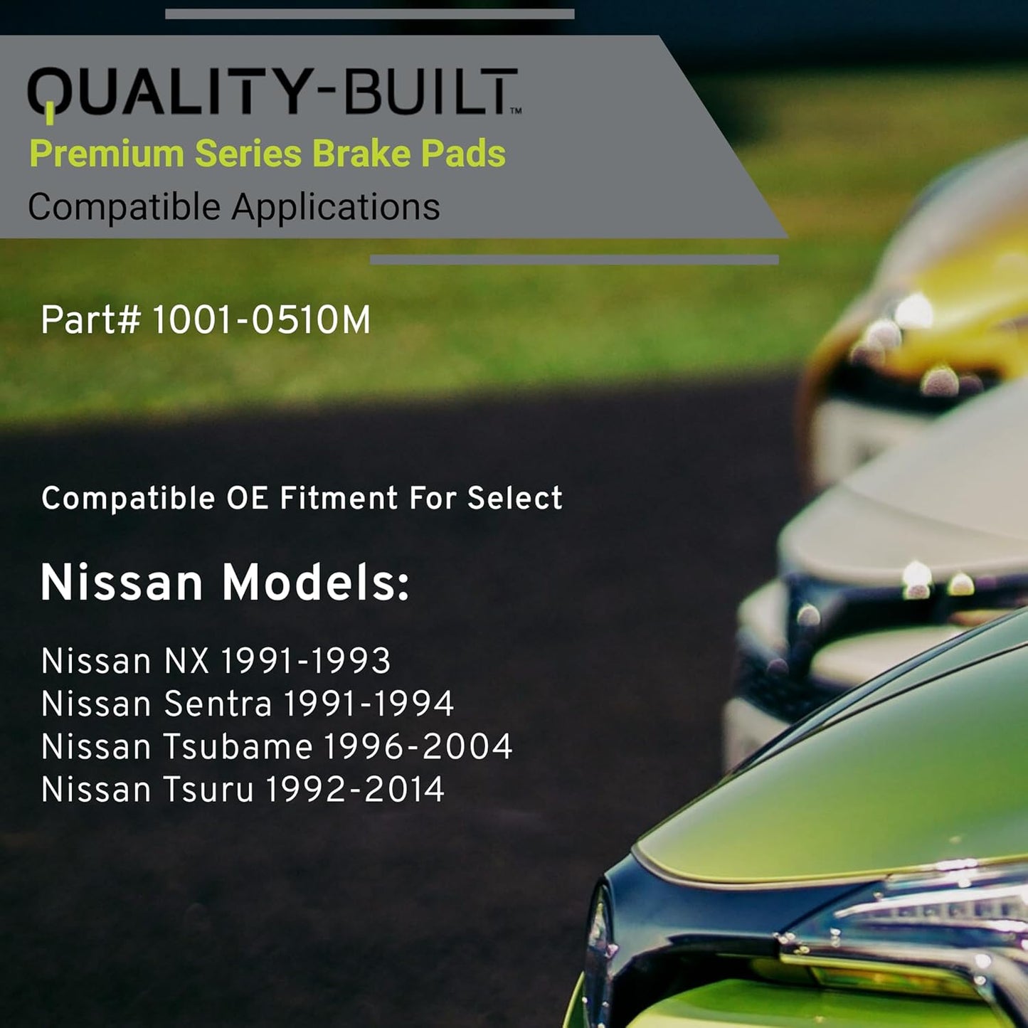 Premium Semi-Metallic Front Brake Pads (1001-0510M) Replacement for Nissan NX 1993-1991, Sentra 1994-1991, Tsubame 2004-1996, Tsuru 2014-1992