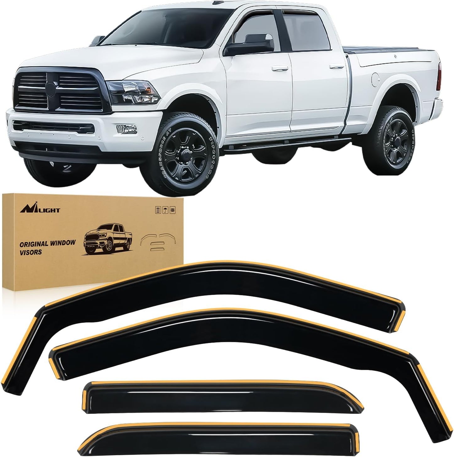 Nilight in Channel Rain Guards for Ram 1500 2009 2010 2011 2012 2013 2014 2015 2016 2017 2018 Crew Cab, 2019-2023 Ram 1500 Classic Body, Original Window Deflectors, Vent Window Visors-4PCS