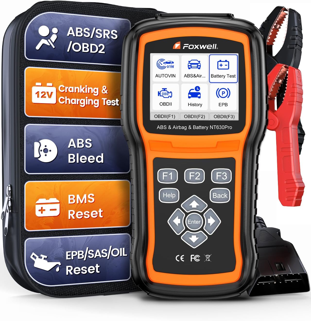 UPGRADED NT630 Plus, FOXWELL NT630 Pro 2-in-1 ABS SRS OBD2 Scanner & Battery Tester, Car Scan Tool with 12V Battery Load Analyzer, 100-1100CCA, ABS Bleed, BMS/OIL/SAS/EPB Reset, Live Data, Active Test