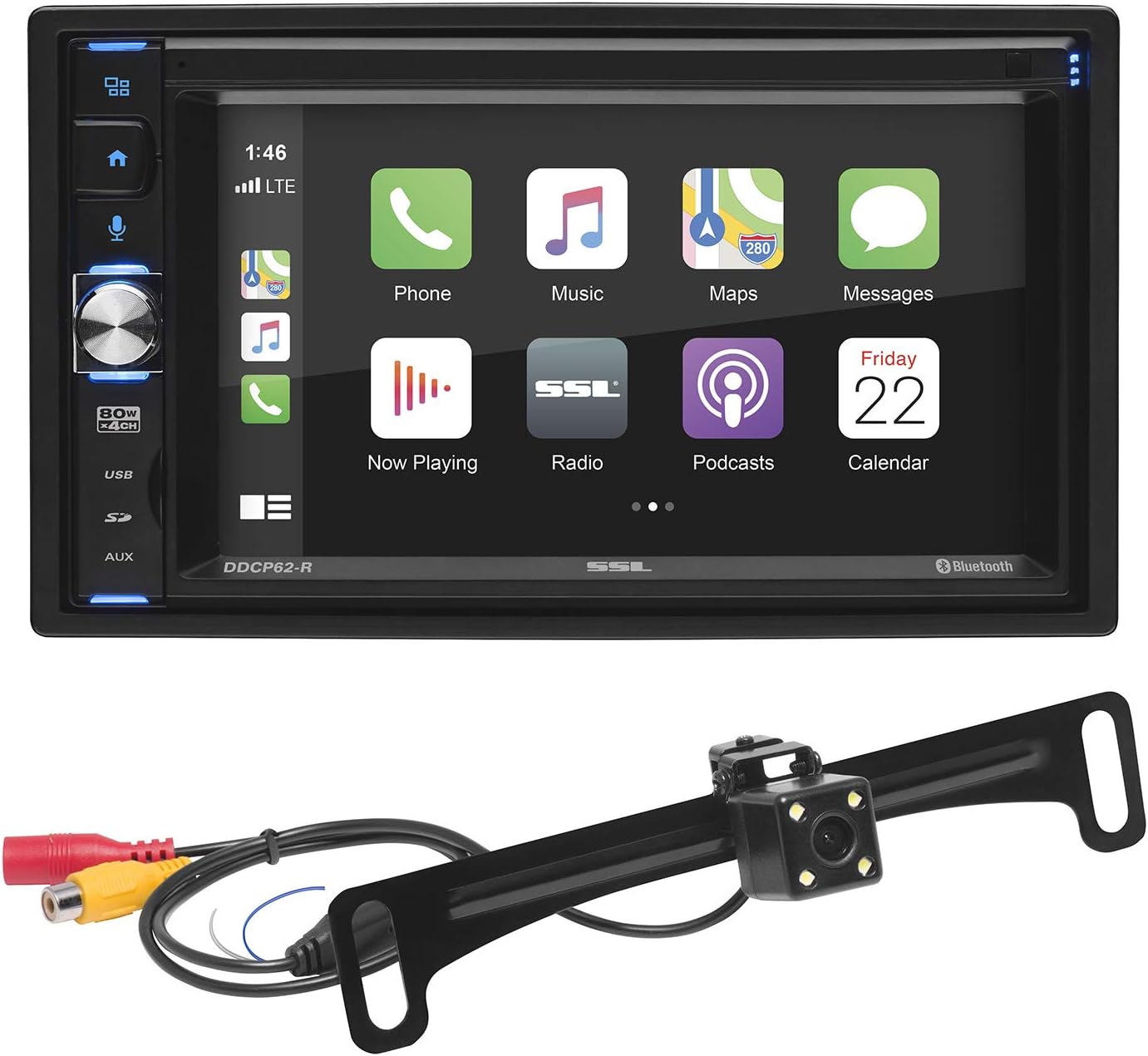 Sound Storm Laboratories DDCP62-R Apple CarPlay Car Multimedia Player - Double-Din, 6.2 Inch Capacitive Touchscreen, Bluetooth, USB, SD, Aux AV in, No CD DVD, AM/FM, Backup Camera Included