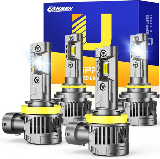 FAHREN 𝟐𝟎𝟐𝟓 𝐔𝐩𝐠𝐫𝐚𝐝𝐞𝐝 H11 9005 LED Bulbs Combo, 𝟖𝟎𝟎𝟎𝟎𝐋𝐌 𝟏𝟐𝟎𝟎% Super Bright, 1:1 Mini Size H11 9005 Light Bulbs, 6500K Cool White, Canbus Ready, Plug & Play Fog Bulbs, Pack of 4