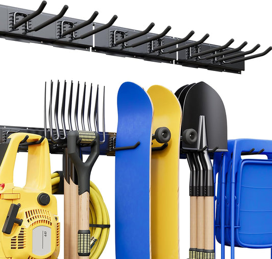 Garage Tool Organizer Wall Mount, 48" Garage Wall Organizer, Heavy Duty Garden Tool Organizers with Adjustable Hooks, 400 lbs Garages Organization, Anti-Rust Garden Tool Storage Rack for Yard and Shed