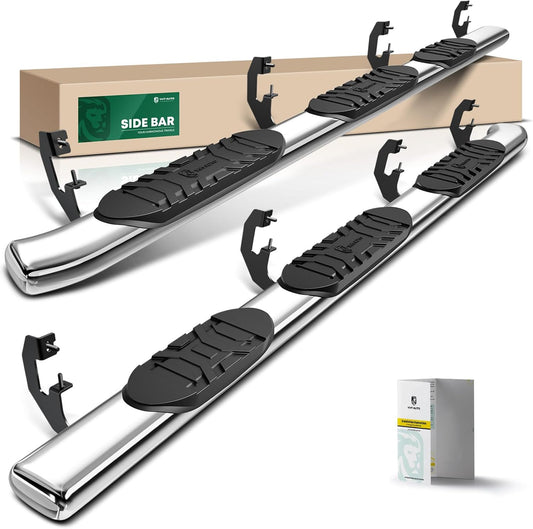 YHTAUTO 5 Inch Running Boards Side Steps Compatible with 2019-2024 Chevy Silverado & GMC Sierra 1500/2500 HD/3500 HD, Crew Cab, 5.5' Short Bed, Oval Bent Ends Stainless Steel Polished Chrome