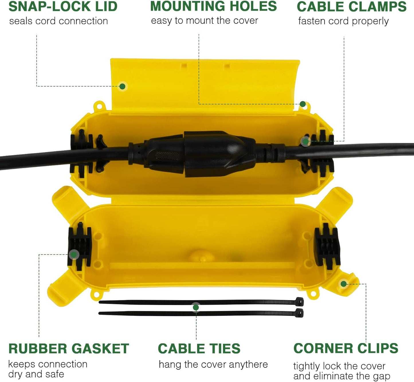Flemoon [3 Pack] Outdoor Extension Cord Safety Cover with Waterproof Seal, Weatherproof Electrical Connection Box for Outdoor Outlet, Plug, Socket, Christmas Holiday Decoration Light, Yelllow