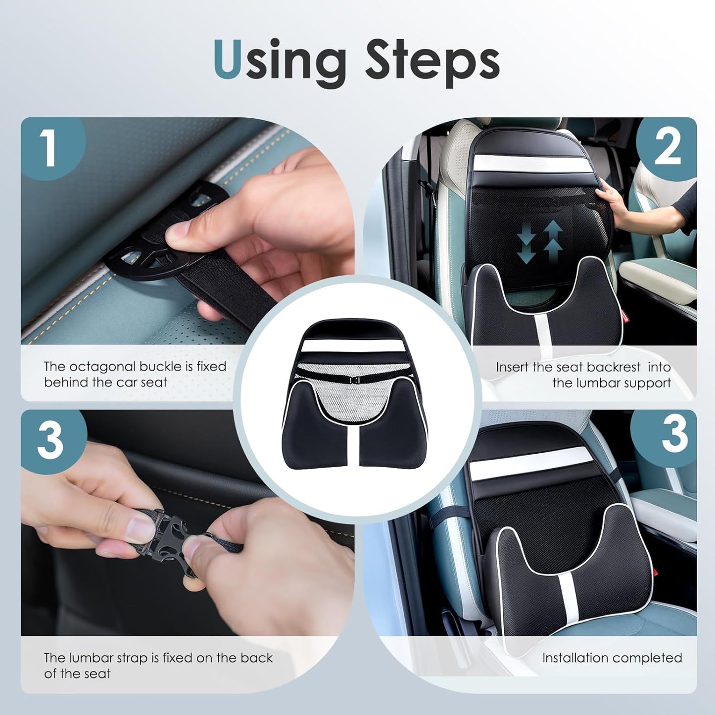 FLORICH Double Layer Breathable Mesh Lumbar Support Ergonomic Leather Lumbar Support Pillow with 3D Mesh Back Support and Adjustable Strap for CarSeat & Office Chair