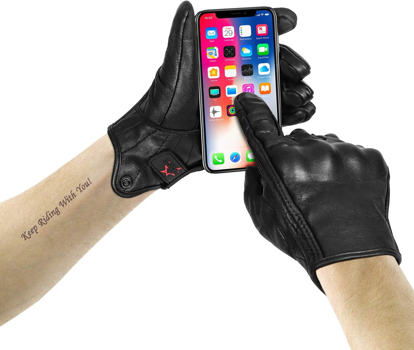 Full Finger Goat Skin Leather Touch Screen Motorcycle Gloves Men/Women S,M,L,XL,XXL (Non-Perforated, XL)