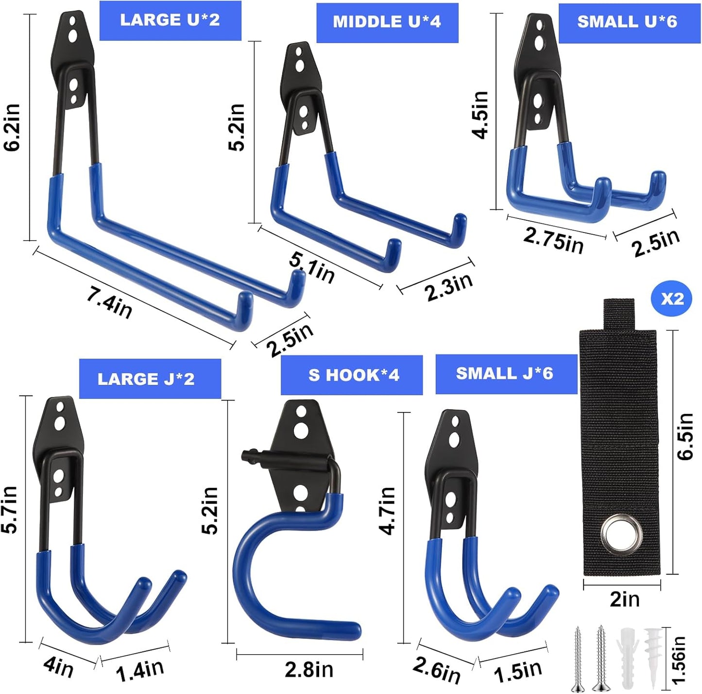 Garage Hook Heavy Duty Wall Storage Hangers, 26 Pack Garage Storage Hooks Steel Tool Blue for Ladders, Ropes, Garden Tools