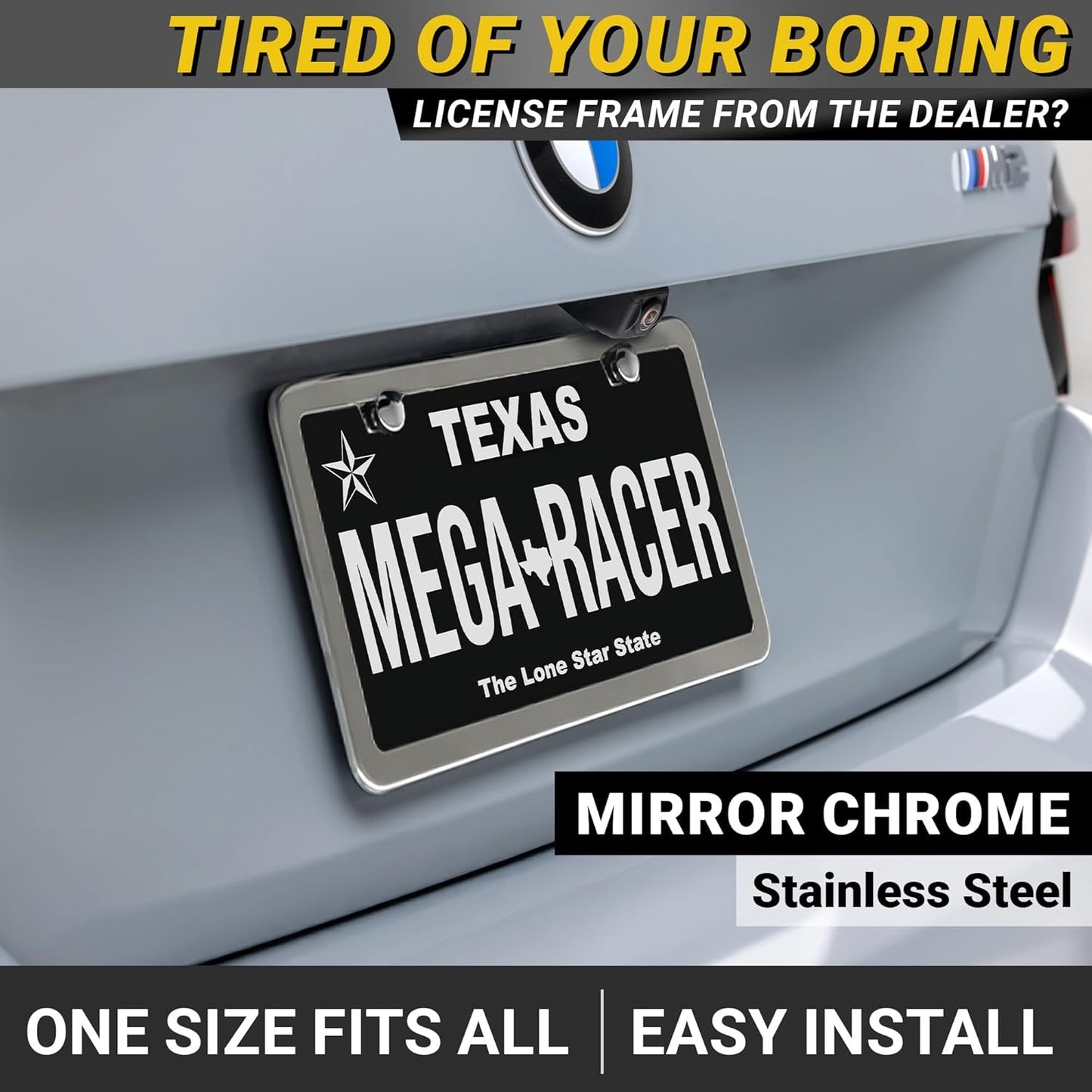 Premium Slim Polished Mirror Chrome License Plate Frame – 1 Pack, Rust-Free Stainless Steel & Rattle-Free, Street Legal Universal Fit with Screw Covers, Thin Silver Metal Front or Rear Car Tag Holder