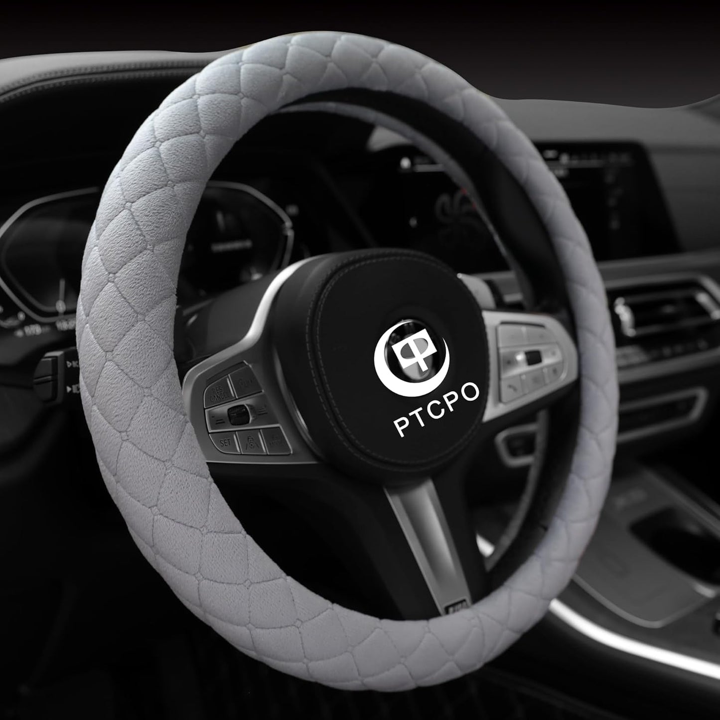 Soft Car Steering Wheel Cover for Sedan, SUV, Warm Luxury Velvet, Odorless, Universal, Anti Slip, Summer Winter, Gray, Large Size[15" 1/2-16"](39-41cm)