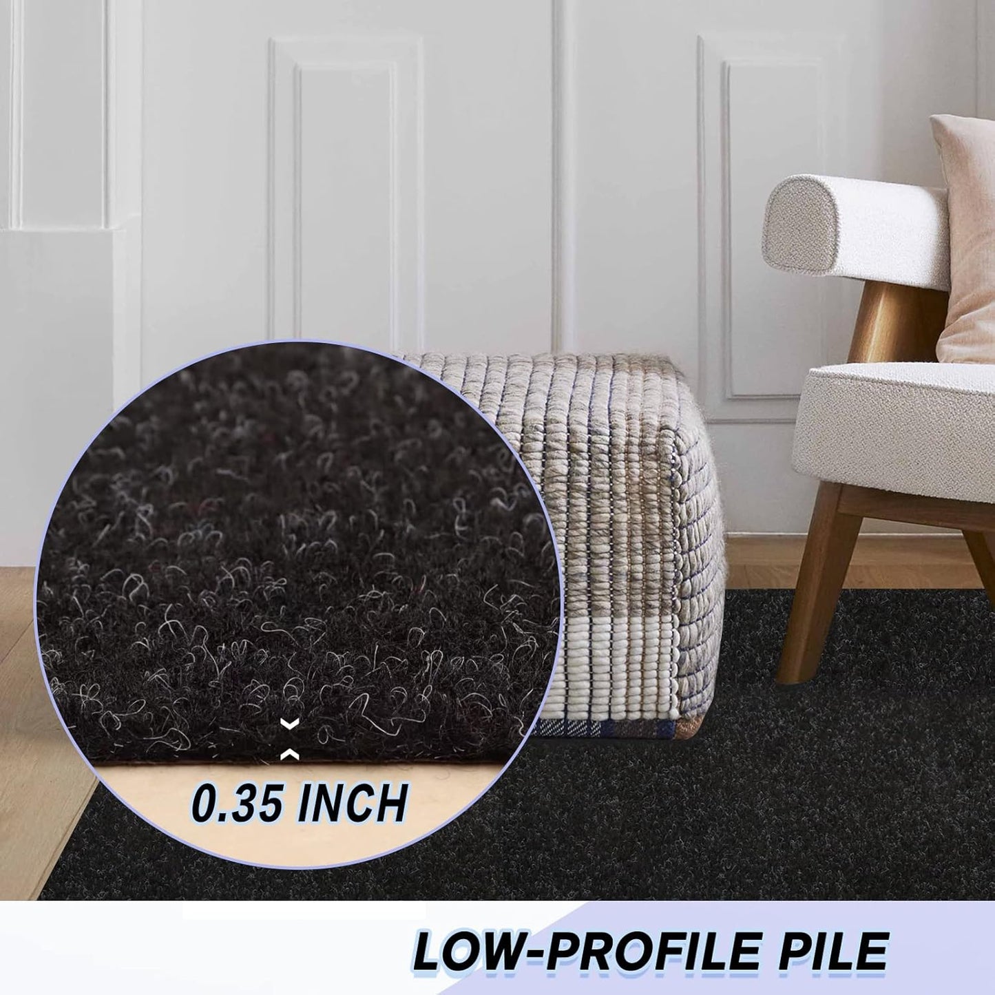 Custom Size Backed Non-Slip Area Rugs Runner, Easy Clean, Waterproof Runner Rugs for Hallway Entryway, Kitchen, Laundry, 3FT x 5FT, Black