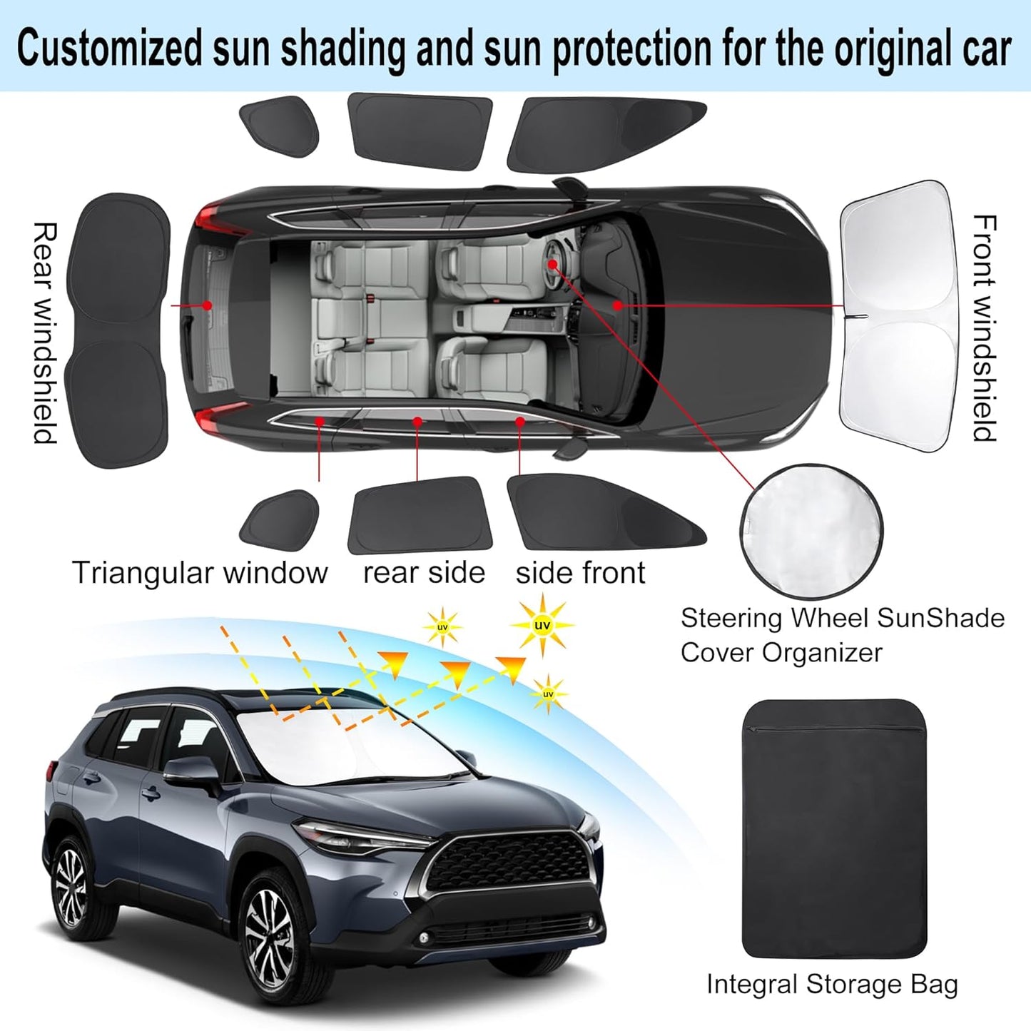 TINGLU Window Shades for Toyota Corolla Cross 2022-2024 2025(Not for Corolla) Accessories Car Side Full Windows Rear Triangular Windshield Sun Shade Sun UV Rays & Privacy Protection for Camping 8PCS