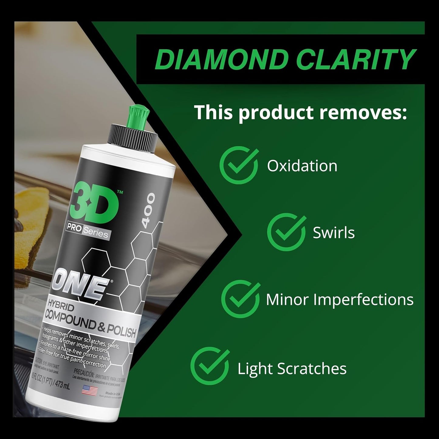 3D One Car Scratch & Swirl Remover Hybrid Rubbing Compound & Polish Buffing Compound for True Paint Correction 32oz Made in USA