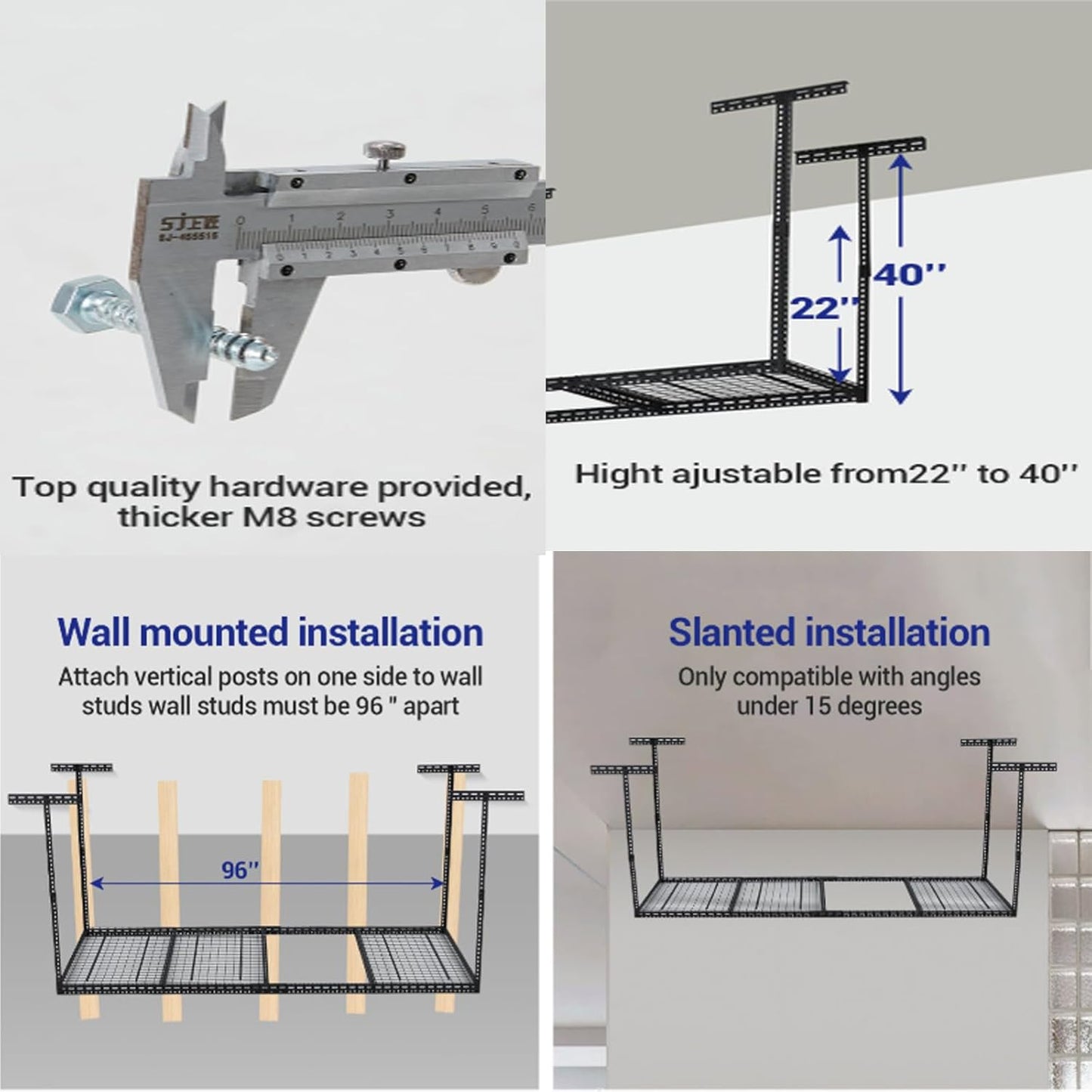 4x6 FT Overhead Garage Storage Rack, Steel Ceiling Storage Rack for Garage, Height Adjustable 22''-40", Heavy Duty 330 lbs Weight Capacity Storage Organizer System, for Basement Warehouse