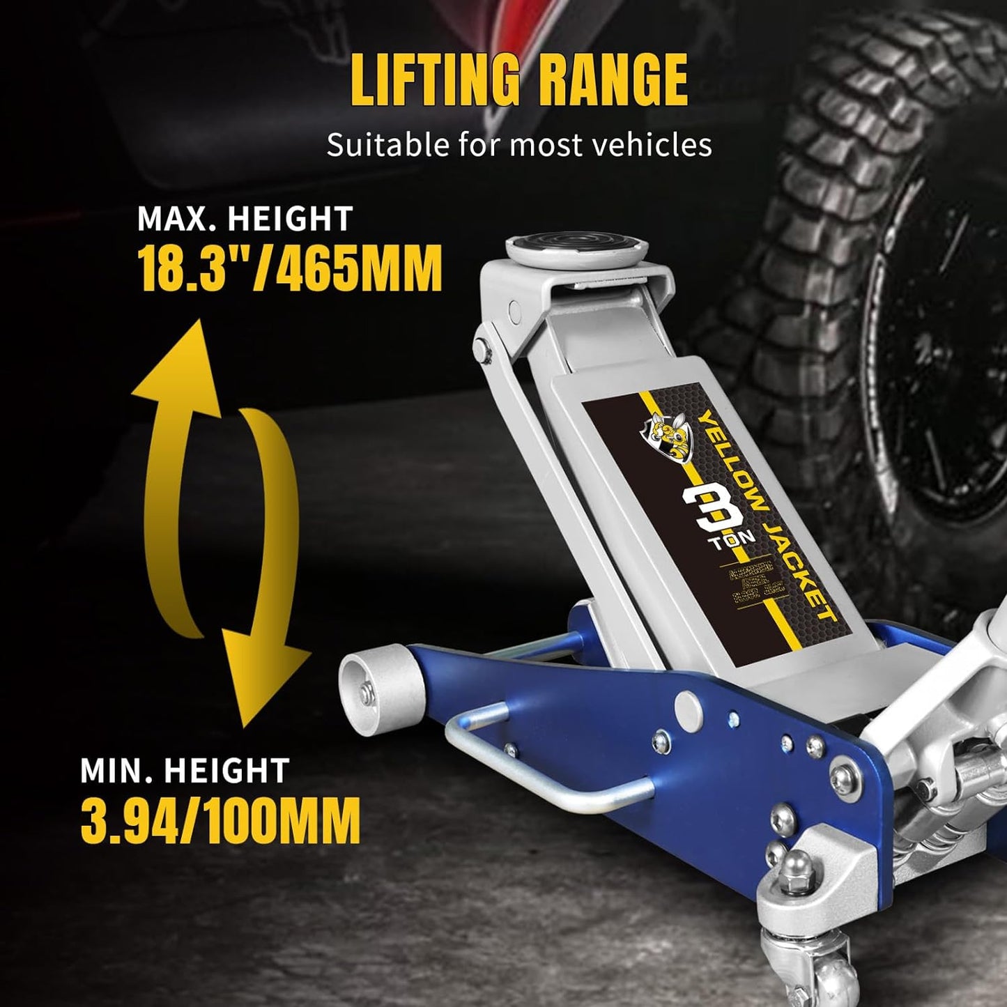 YELLOW JACKET Floor Jack 3 Ton Hydraulic Low Profile Aluminum and Steel Racing Car Jack with Fast Lifting Dual Pump for SUV,Truck, MVP,6600 lbs Capacity