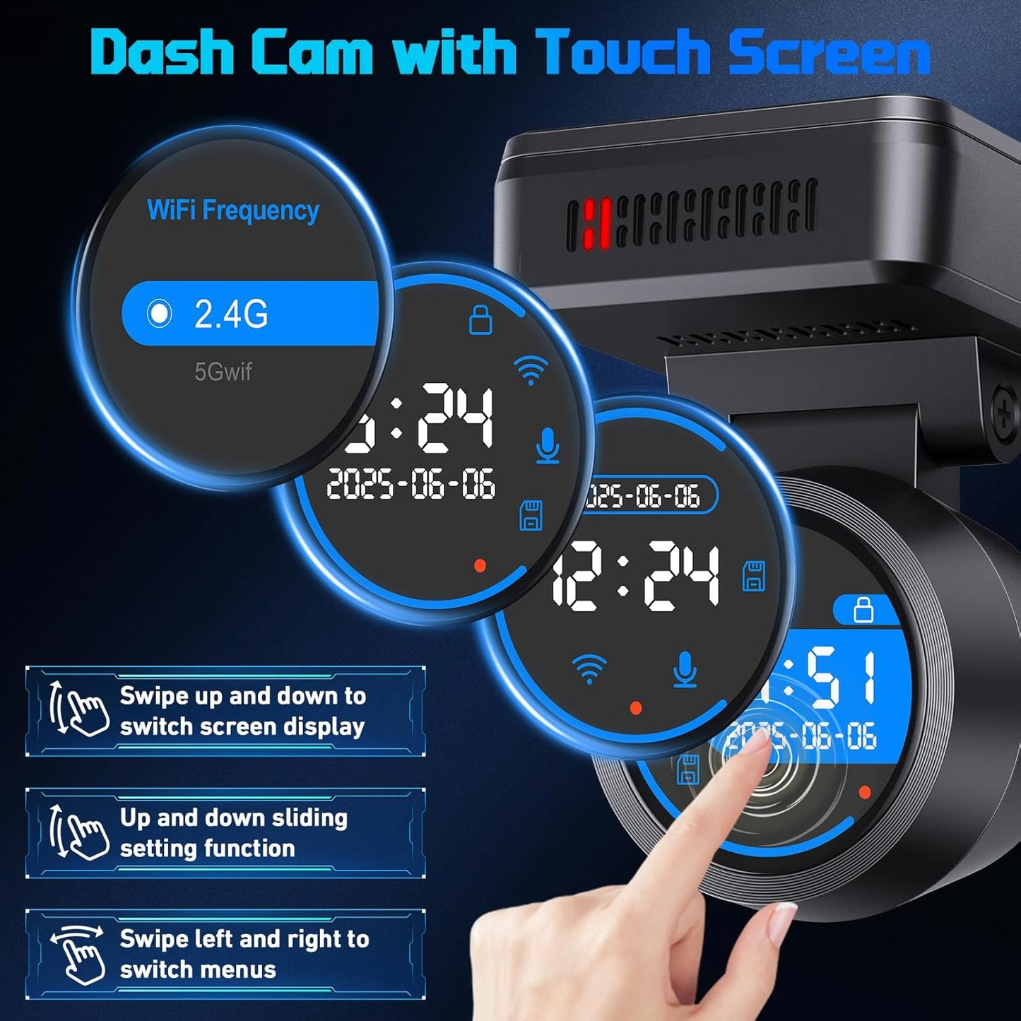 Dash Cam Front 4K Dash Camera for Cars Built-in WiFi/APP Control Dashcams for Cars, 1.2" IPS Touch Screen Dash Cam with Free 32GB Card,170°Wide Angle, G-Sensor, Night Vision, 24H Parking Mode Dashcam