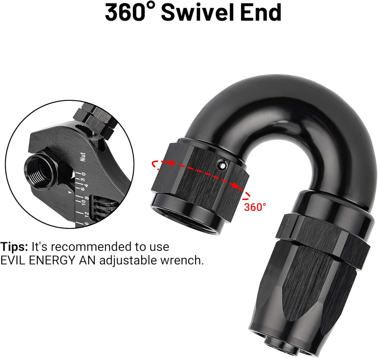 EVIL ENERGY 8AN 180 Degree One Piece Full Flow Hose End Fitting Swivel For CPE Braided Hose
