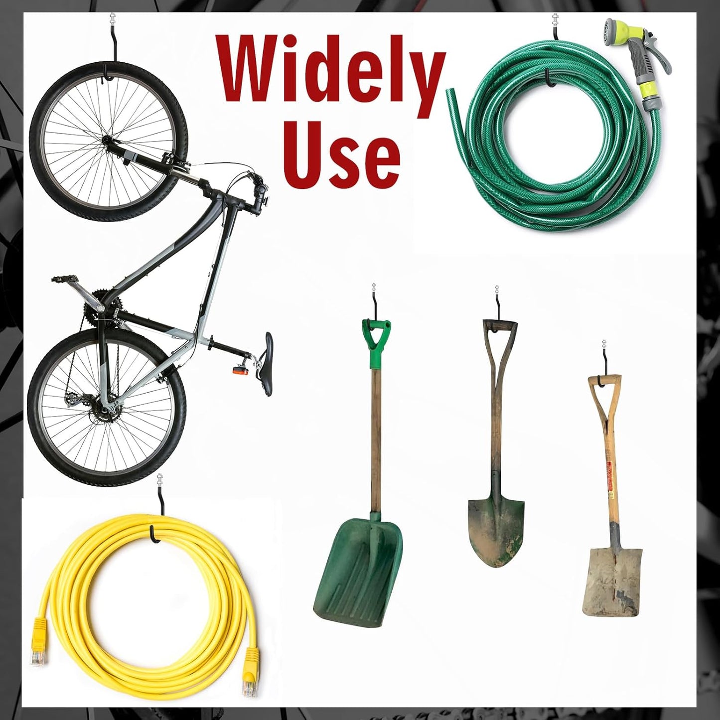 Shimeyao 4 Pcs Machine Thread Bicycle Storage Hook with Nut Heavy Duty Bike Hooks M10 x 1.5 Machine Threading Hook Rubber Coated Bicycle Hanger for Hanging Large Mountain Bike Tire (4.92 Inch,Black)