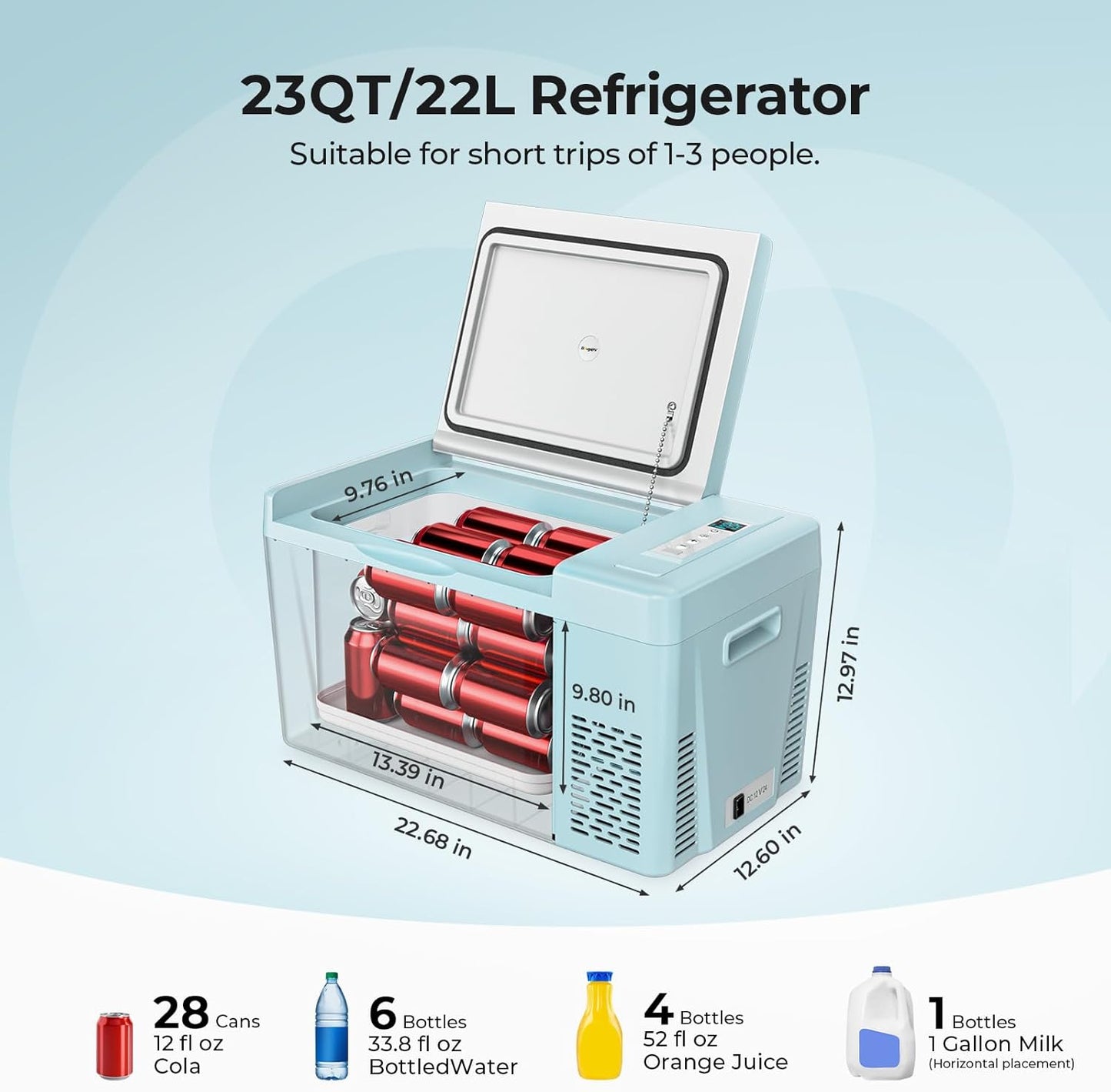 BougeRV Green 23Quart Portable Refrigerator, 12 Volt Fridge 22L, Portable Freezer Compressor Cooler 12/24V DC 110~240 Volt AC for Truck Van RV Camper -8℉~50℉