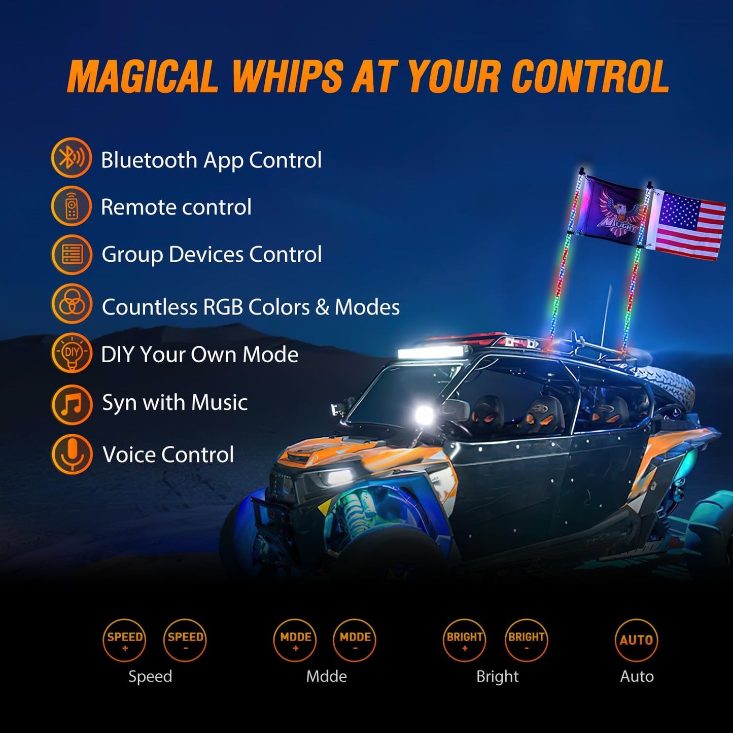 Nilight 2PCS 6FT RGB LED Whip Light with Spring Base Remote App Control w/DIY Chasing Patterns Turn Signal & Brake Lights for ATV UTV Polaris RZR Can-am Dune Buggy Jeep