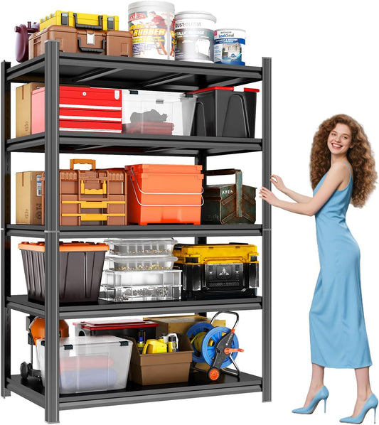 Garage Shelving 3500LBS Metal Storage Shelves 5-Tier Adjustable Garage Storage Shelves Heavy Duty for Basement, Commercial, Warehouse, Industrial, Black