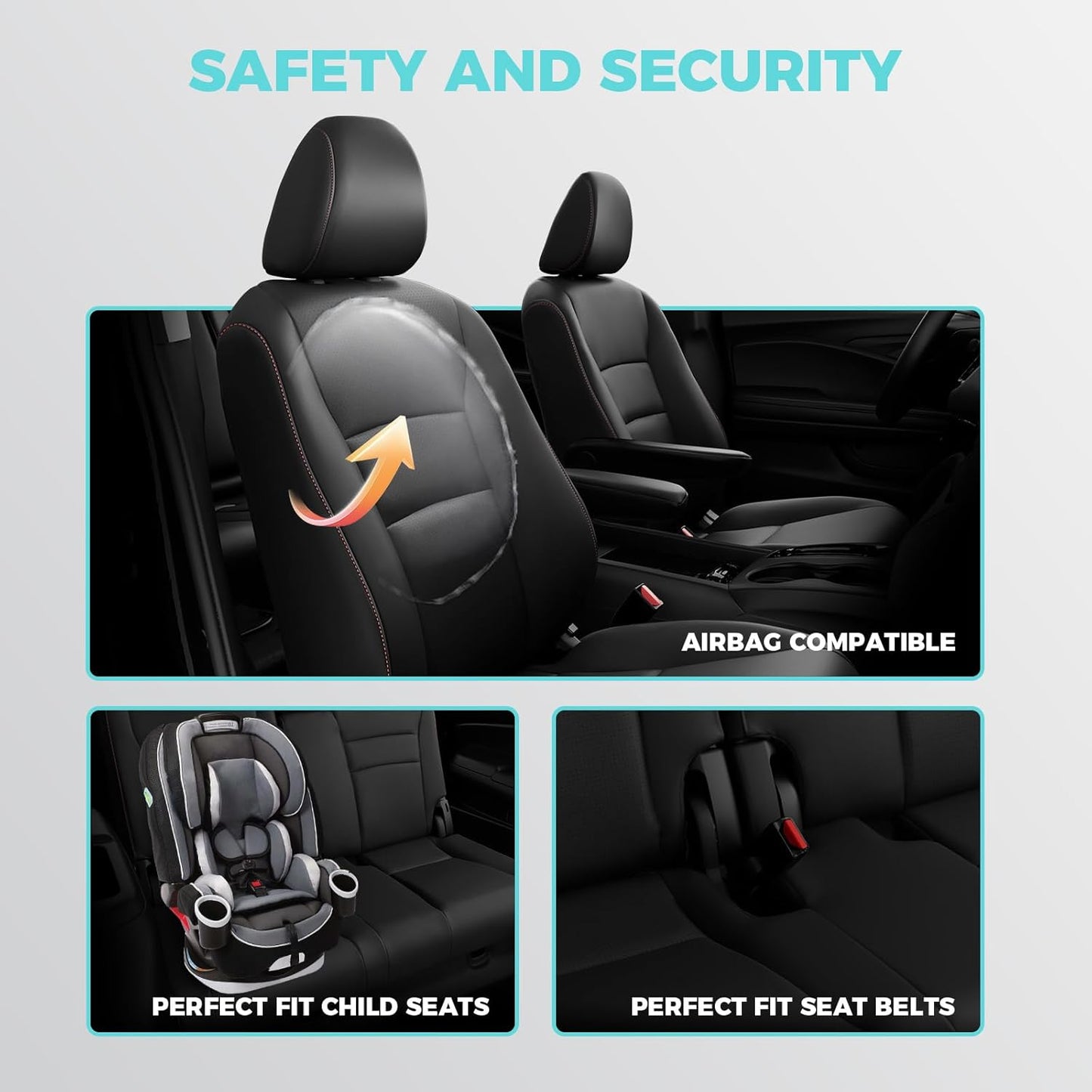 Custom Fit for Honda Pilot Seat Covers, Car Seat Protectors Full Set for Pilot LX EX 2016 2017 2018 2019 2020 2021 2022-8 Seats, Faux Leather, Black Red