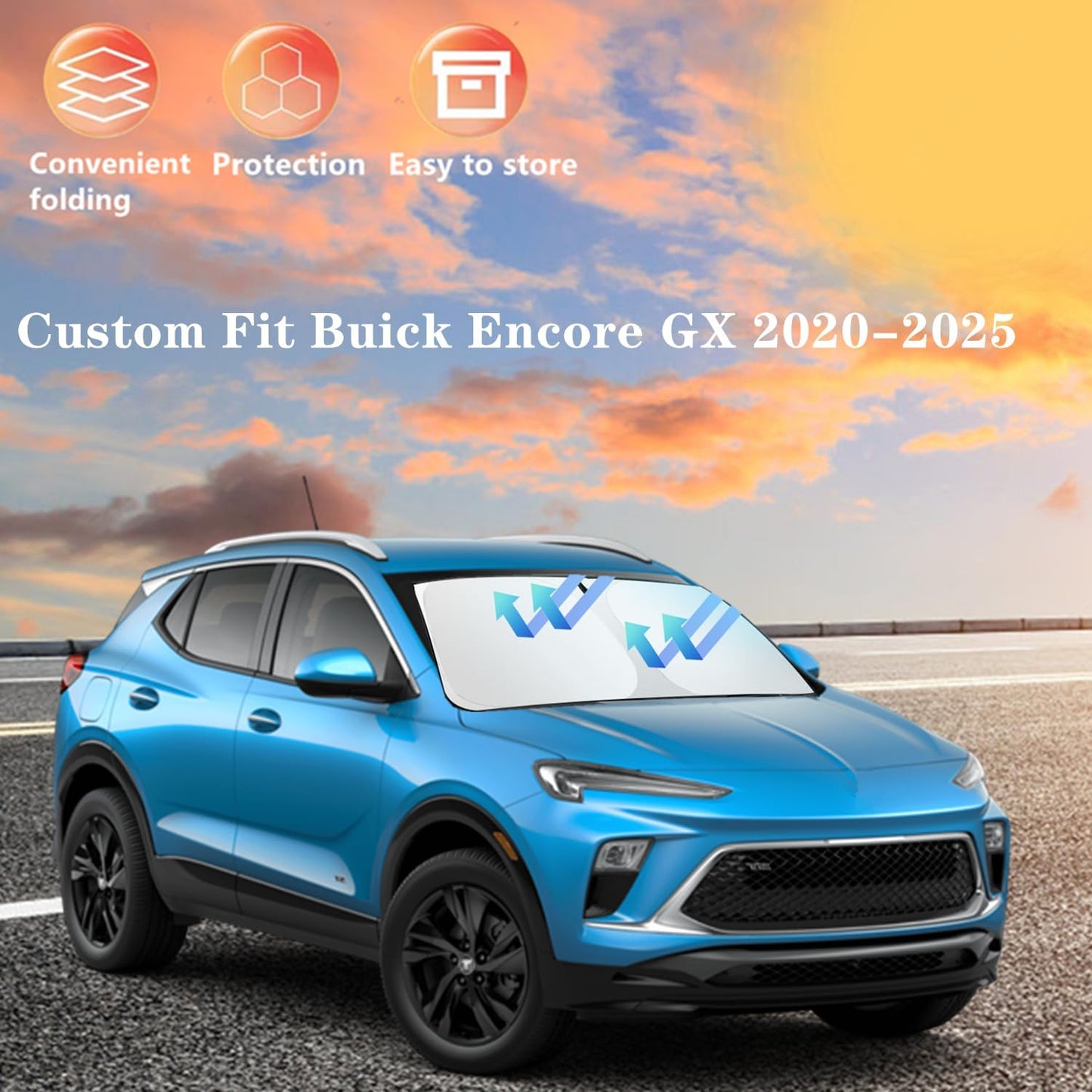 Windshield Sun Shade for Buick Encore GX 2020-2025 4-Layer Front Window Shade Custom Sun Visor 240T Shade Blocks UV Keep Your Car Cooler