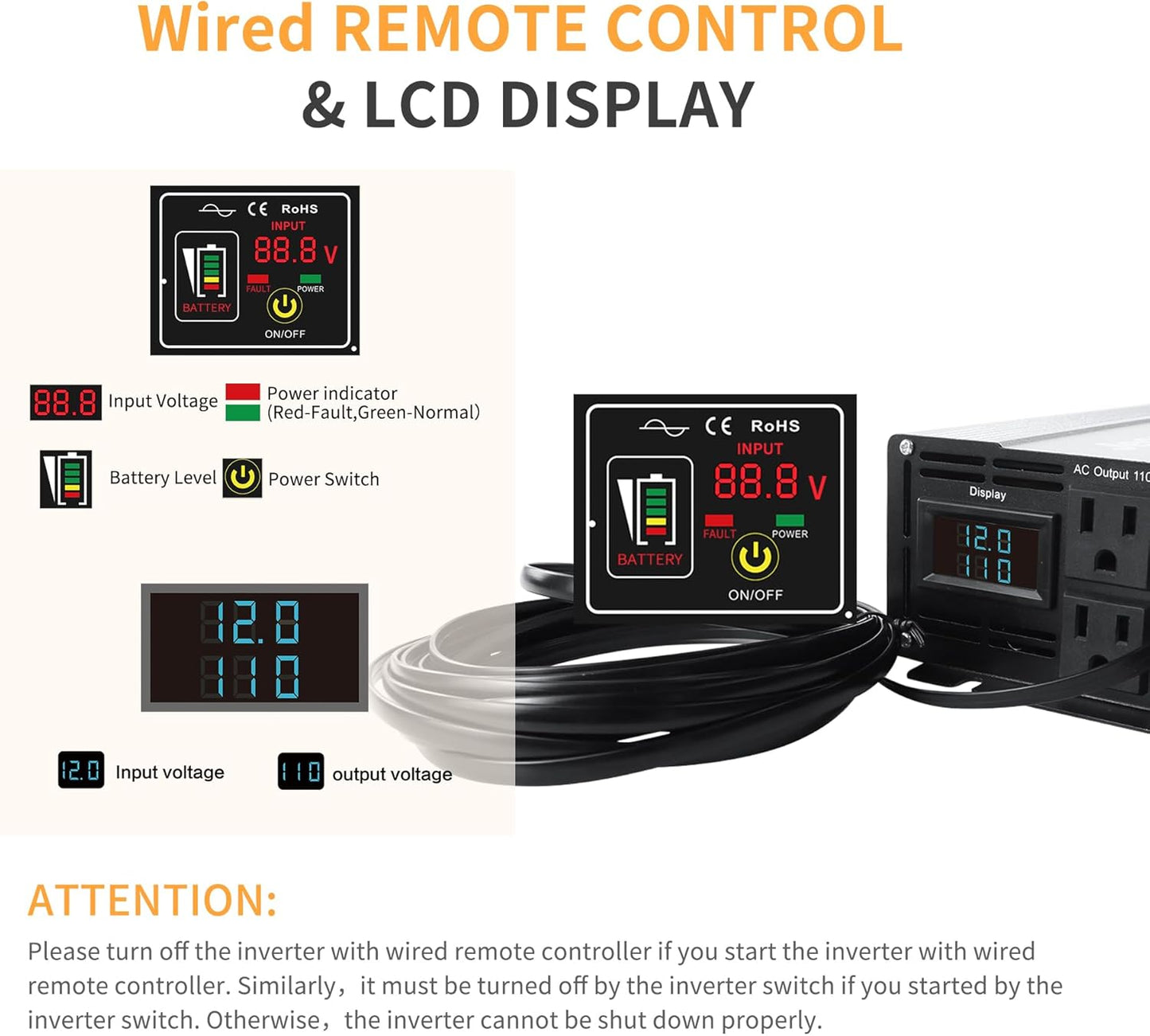 1500 Watt Pure Sine Wave Power Inverter DC 12V to 110V/120V AC Converter with 2 AC,18W USB, and 30W Type-C Charging Ports, Car Solar Power Inverters with LCD Display for Home RV Truck