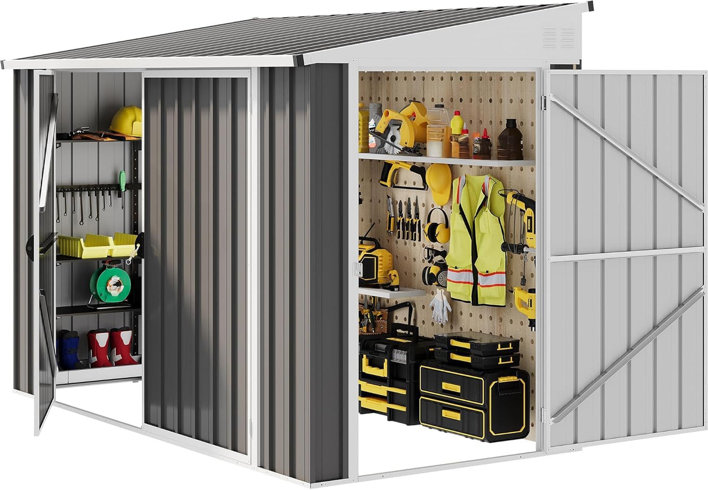 DWVO 8x4 FT Outdoor Weatherproof Storage Shed, Secure Metal Bike Shed w/Lockable Entry, Garden Storage Solution for Lawn Equipment, Tools, Waste Bin, Dark Gray
