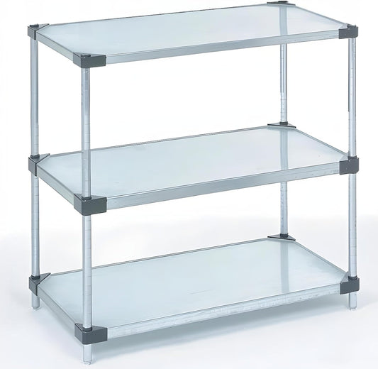 Omega 3-Tier Solid Galvanized Shelves, 21" Deep x 48" Wide x 34" HighHeavy Duty Storage Rack, Shelving Unit, NSF Certified, Ideal for Kitchen Garage Office Restaurant Warehouse 800-lb Capacity