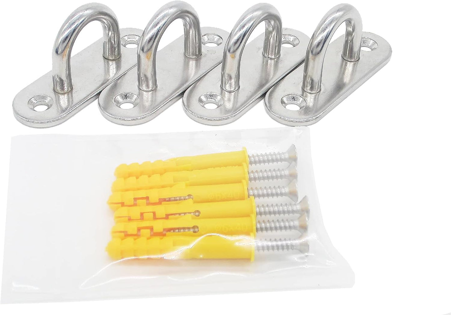 Stainless Steel Ceiling Hooks & Wall Hangers - Heavy Duty M6 Screw Mount, Rust-Proof Anchor Straps for Garage, Outdoor, Storage (4-Pack)