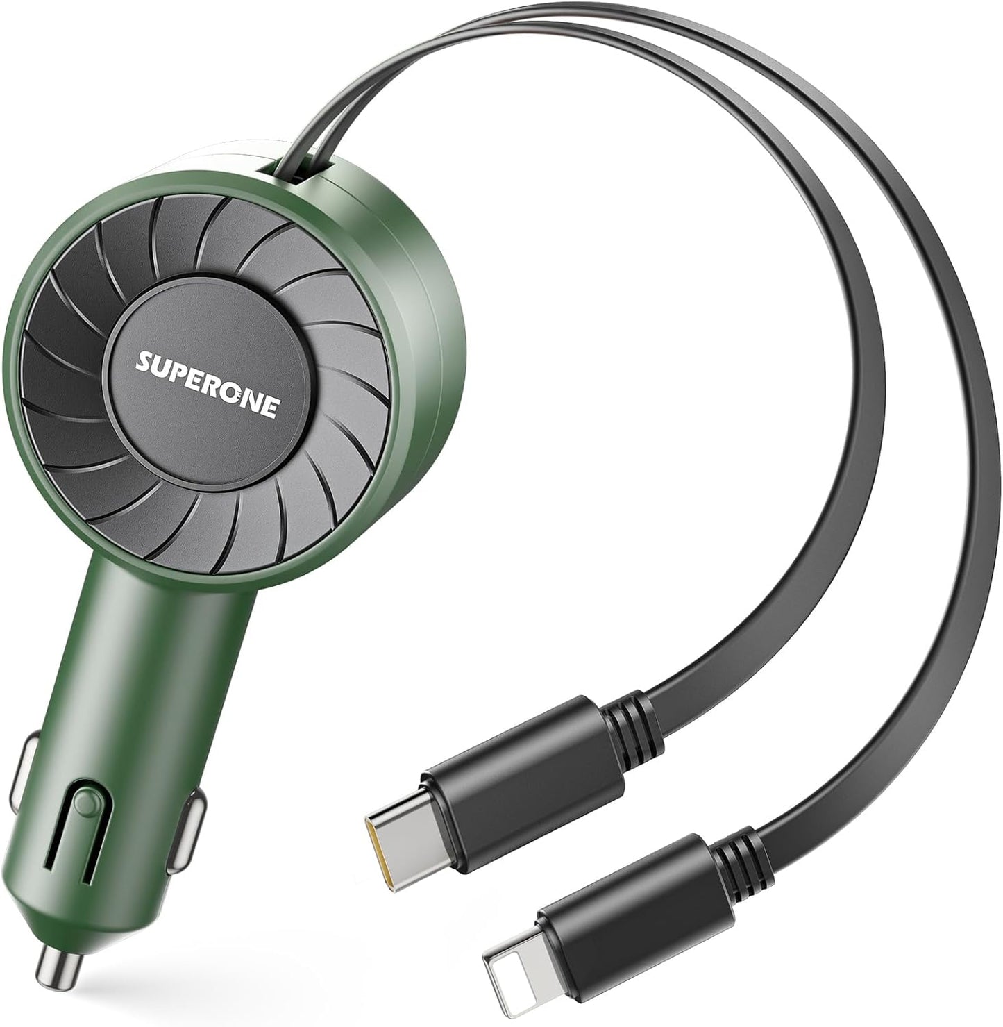 SUPERONE 3-in-1 Car Charger with Retractable Cords, USB C Charger Car Adapter Compatible with iPhone 16/15/14/13/12/11 Pro Max Samsung Android Phones