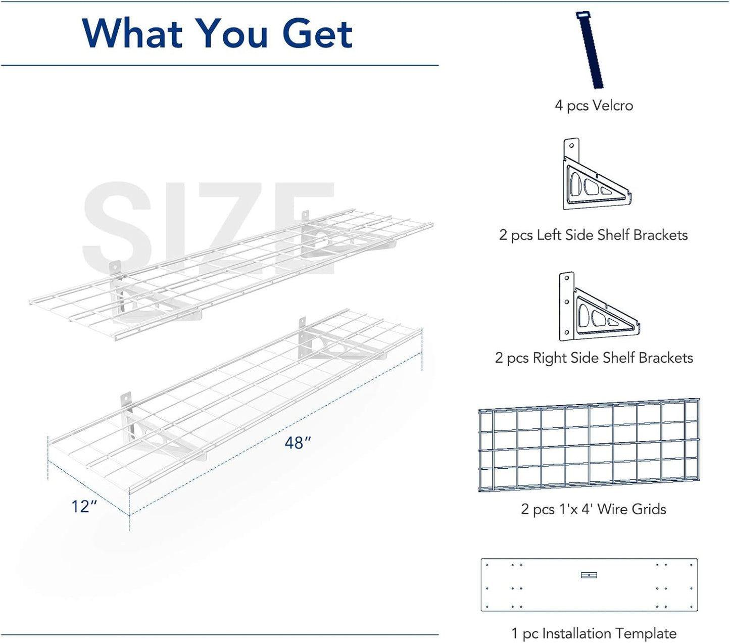 FLEXIMOUNTS 2-Pack 1x4ft 12-inch-by-48-inch Wall Shelf Garage Storage Rack Wall Mounted Floating Shelves, White