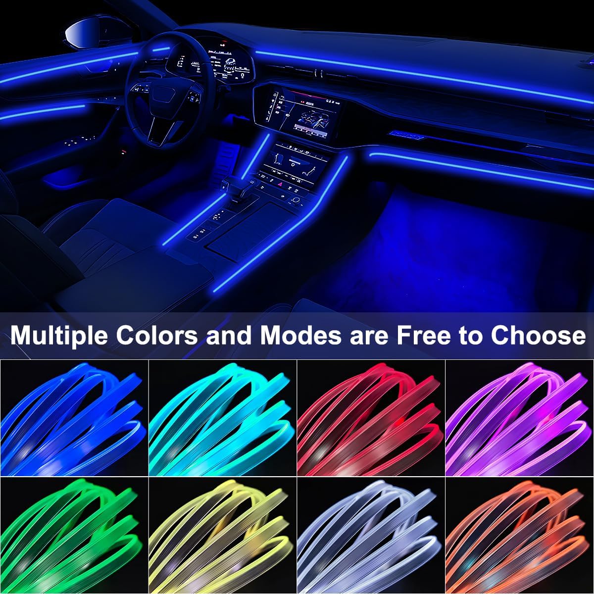 Car LED Strip Lights, LEDCARE 9 in 1 RGB Car Interior Lights with APP & Remote Control, 16 Million Colors Ambient Lighting Kit with 5 Fiber Optic LED Strips & 4 Under Dash Lights, Sync to Music