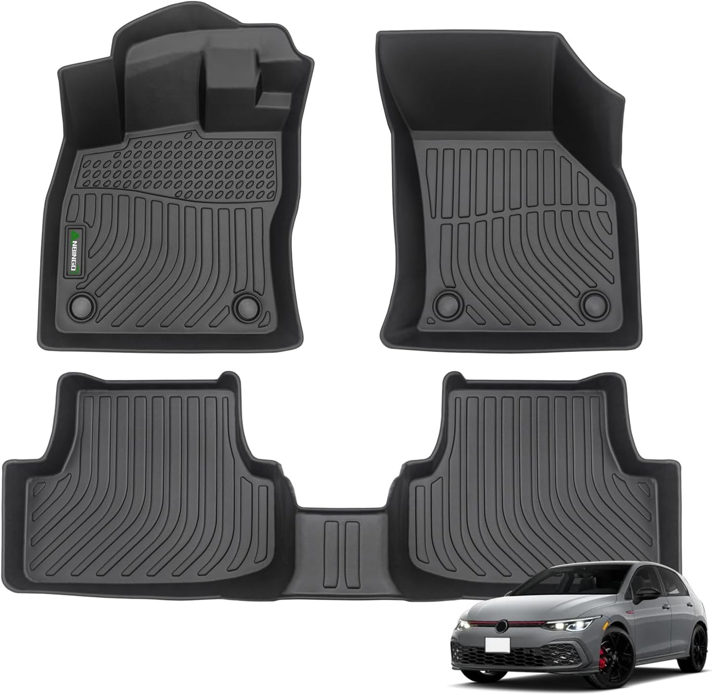 Floor Mats for VW Golf/Alltrack/GTI/R/Sportwagen MK7 2015-2021 Waterproof All Weather Car Mats Floor Liners VW Accessories Front & Rear Full Set Black